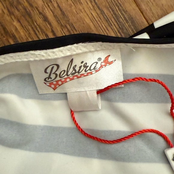 NWT - Belsira Neck-holder Candy Striped Vintage Style Swimsuit (BLACK/WHITE) - Picture 11 of 13